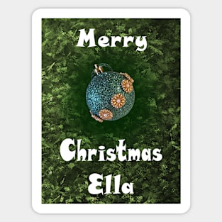 Merry Christmas Ella - Green Glitter Ball Ornament with Beaded Flowers :) Sticker